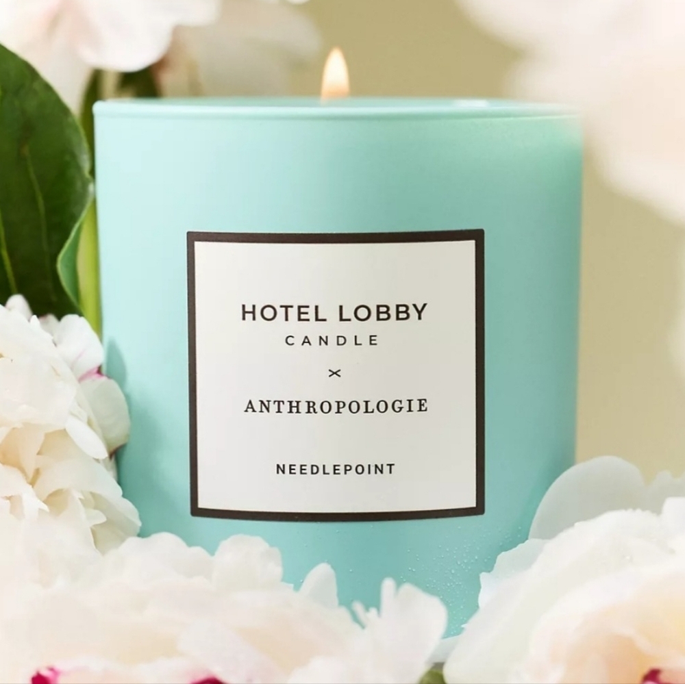 ❤️BUY 2 GET 1 FREE  Hotel Lobby Floral Needlepoint Boxed Glass Candle